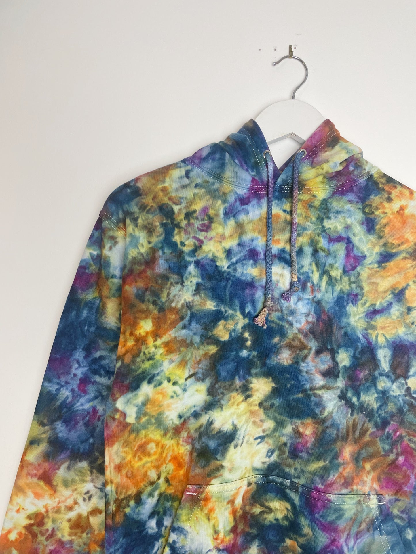 S | Ice Dye Blue Sunrise Multicolour Hand Dyed Pullover Hoodie