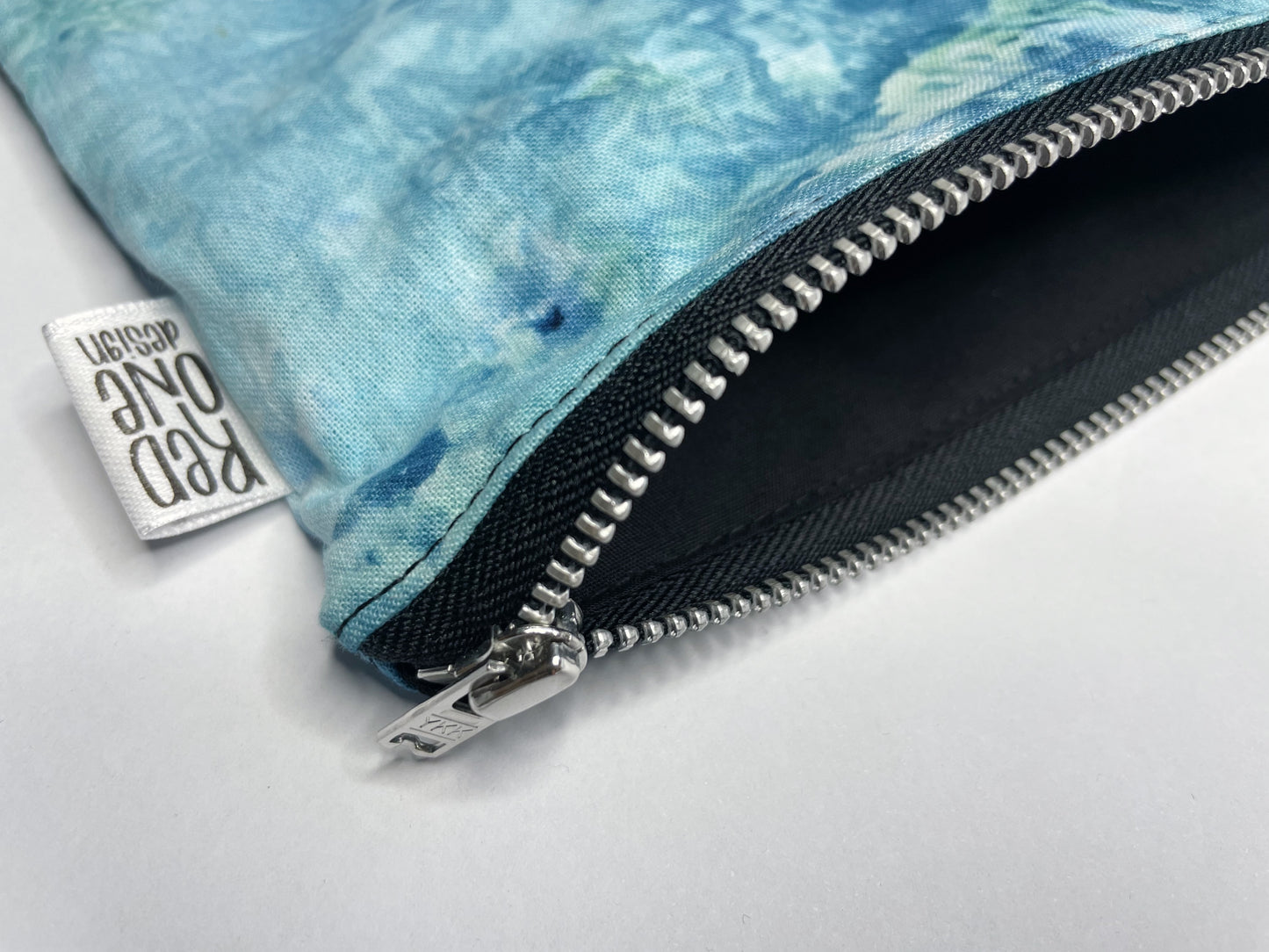 Handmade Ice Dye Zip Pouch | Ocean Blue Ice Dyed Pencil Case Make-up Pouch