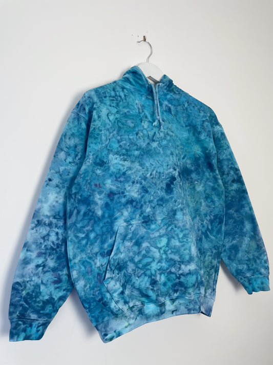 M | Ice Dye Ocean Blue Hand Dyed Pullover Hoodie