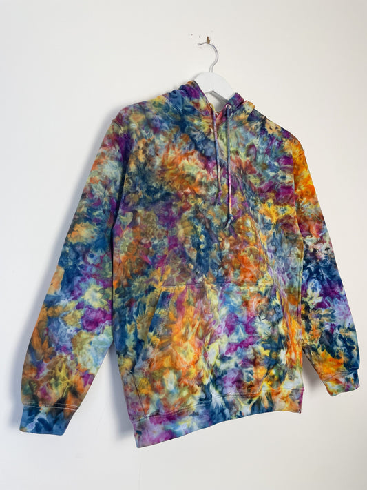 S | Ice Dye Blue Sunrise Multicolour Hand Dyed Pullover Hoodie