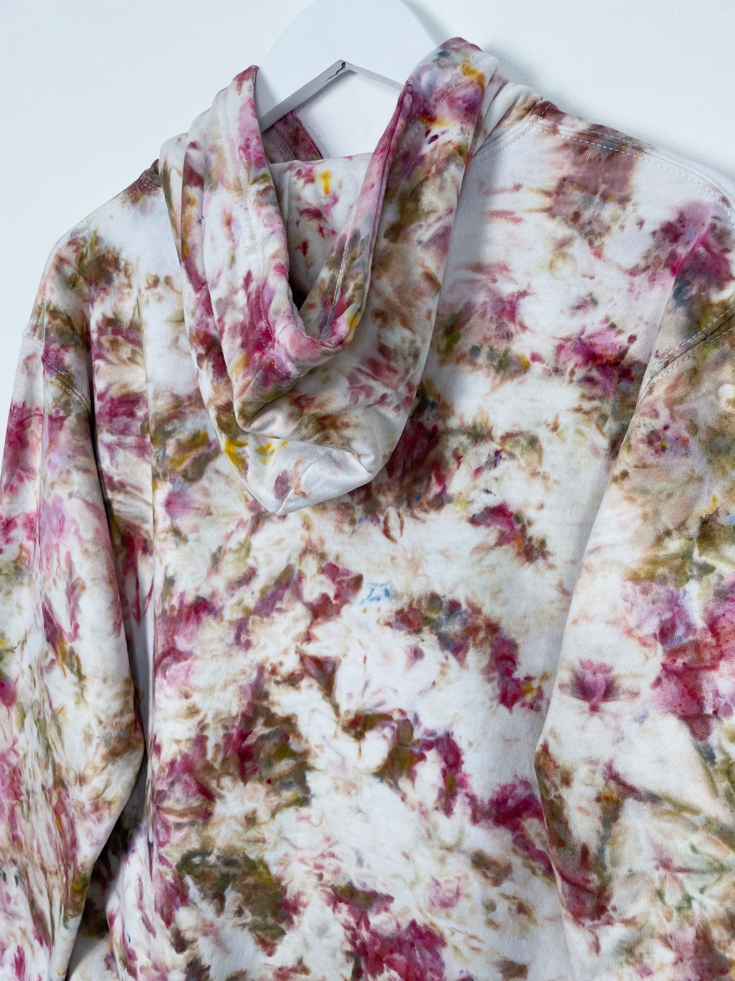 M | Ice Dye Dusty Pink and Brown Hand Dyed Pullover Hoodie