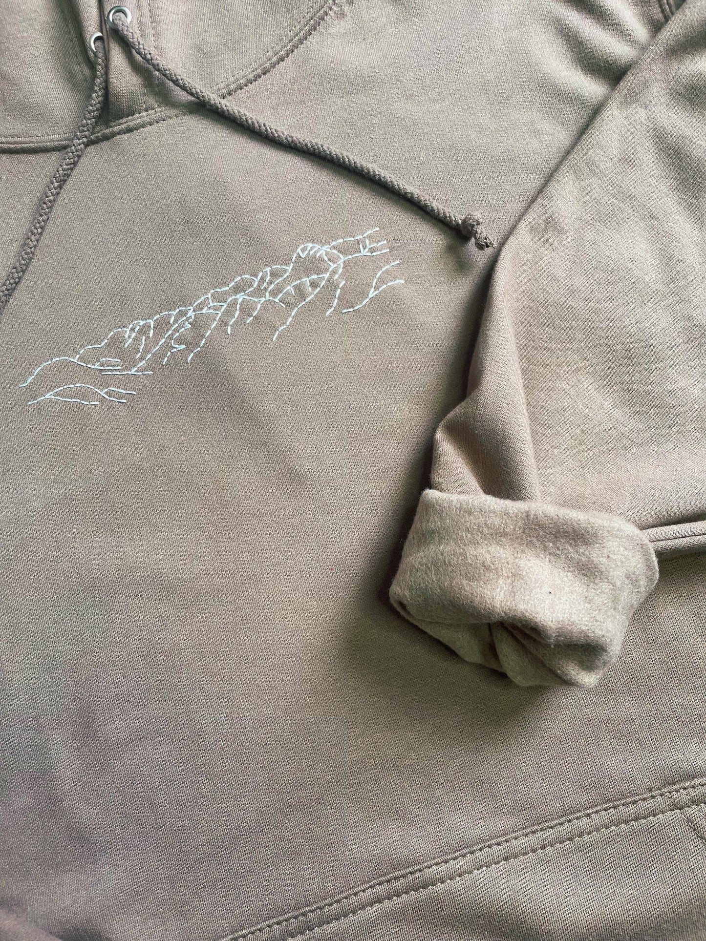 Mountain Hand Embroidered Sky Blue Unisex Pullover Hoodie
