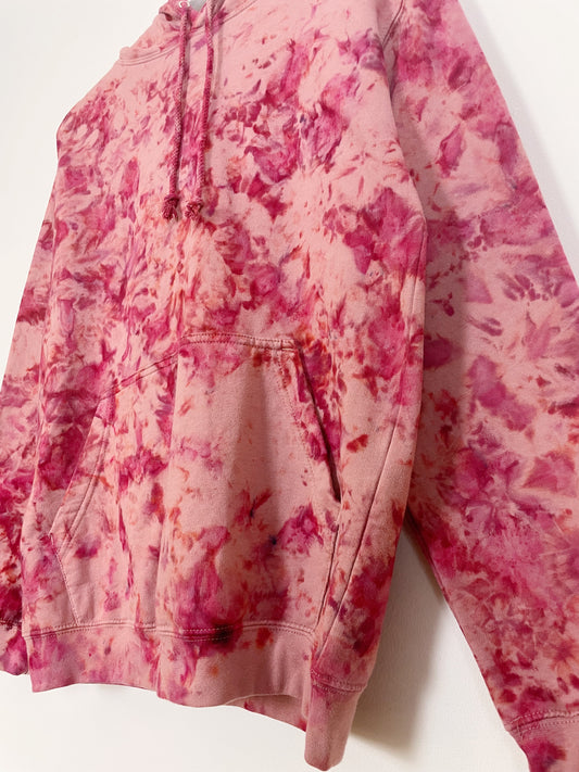 S | Ice Dye Crushed Raspberry Hand Dyed Pullover Hoodie