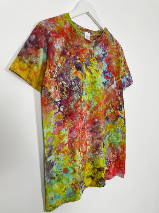 S | Ice Dye Rainbow Multicolour Hand Dyed Ice Tie Dye T-Shirt