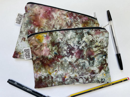 Handmade Ice Dye Zip Pouch | Floral Pencil Case | Ice Dyed Make-up Pouch