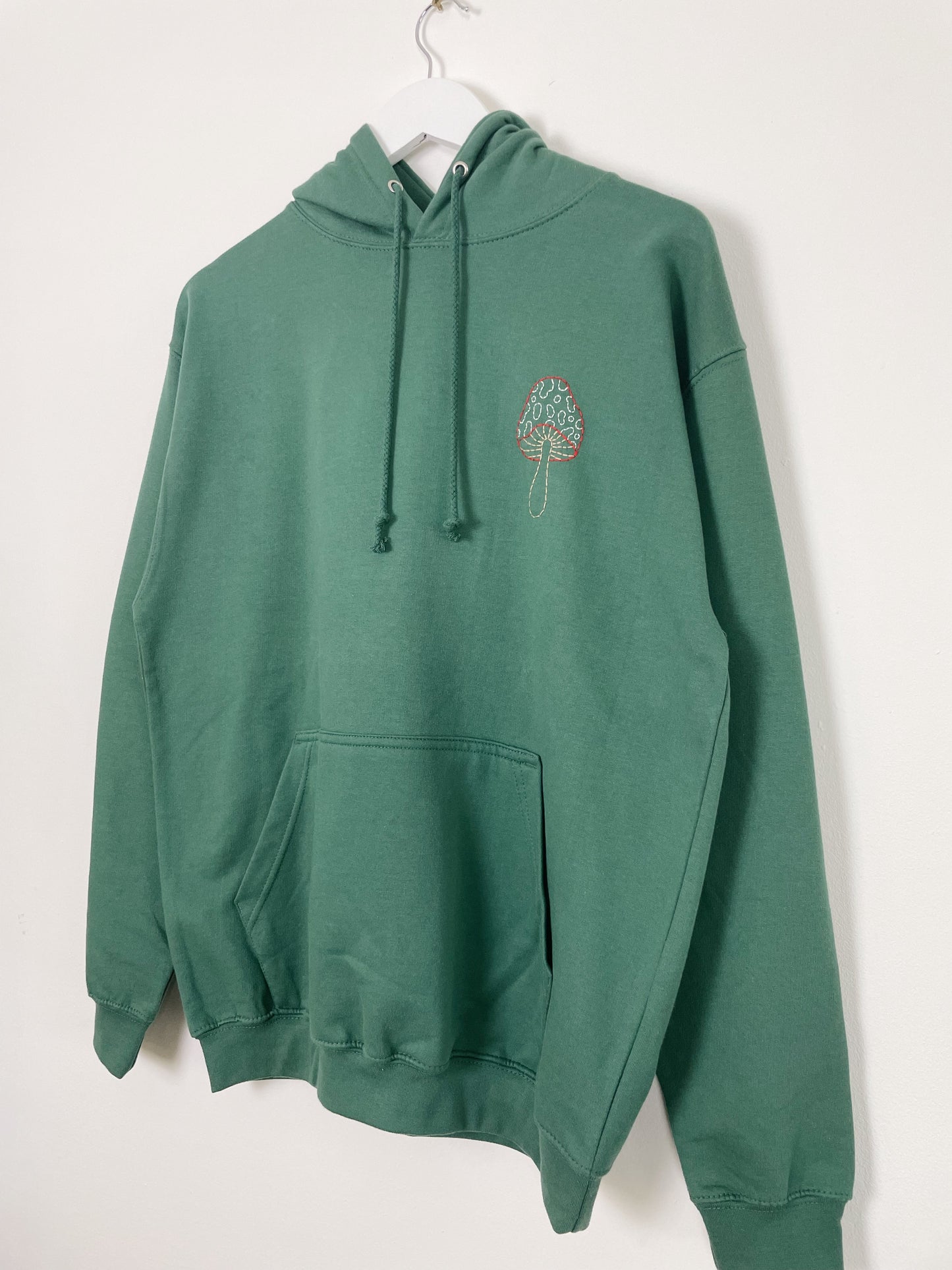 M | Mushroom Hoodie Green Hand Embroidered | Minor Display Damage