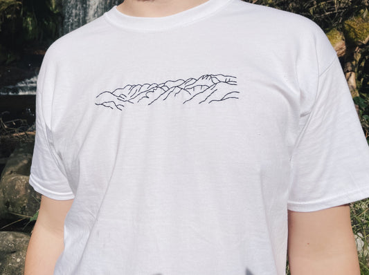 Mountain Lineart Hand Embroidered T-Shirt