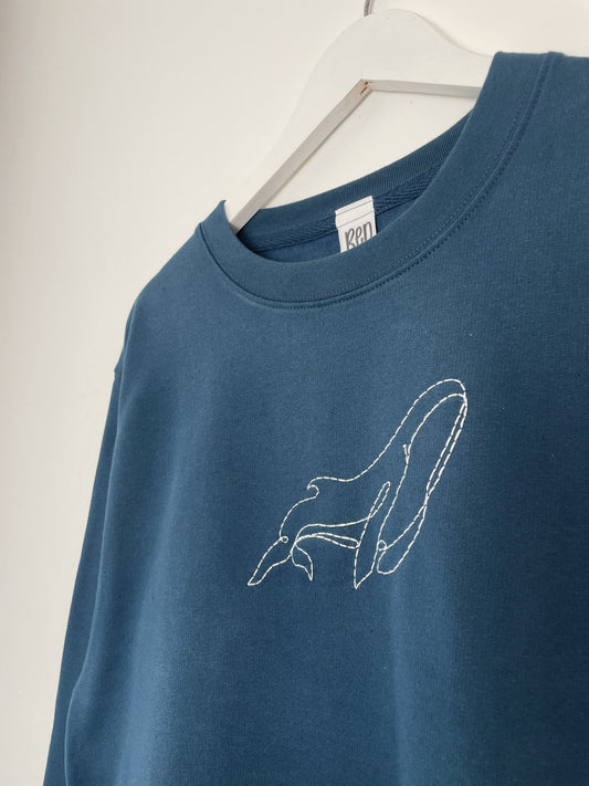 Blue Whale | Storm Blue Hand Embroidered Sweatshirt