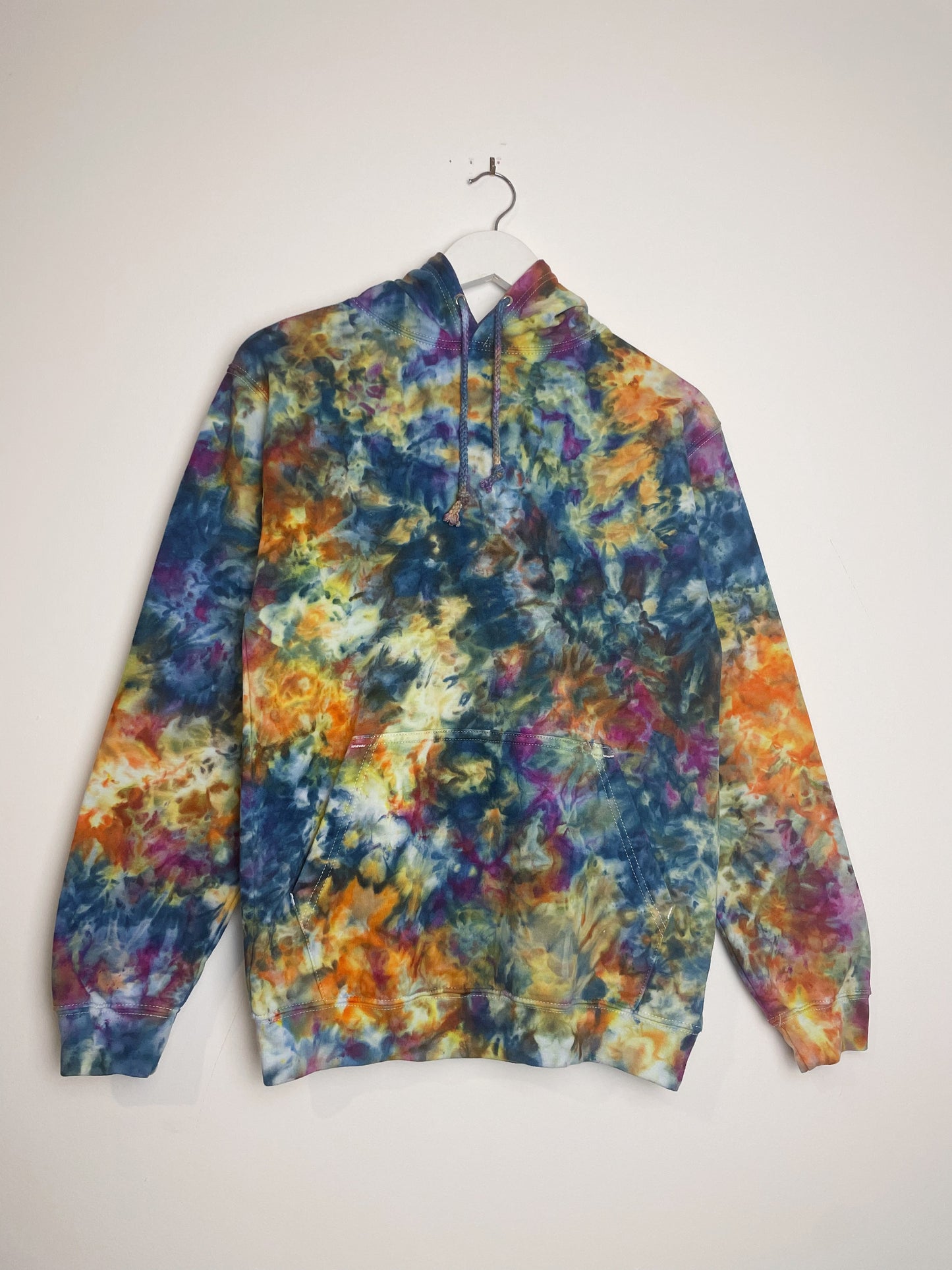 S | Ice Dye Blue Sunrise Multicolour Hand Dyed Pullover Hoodie