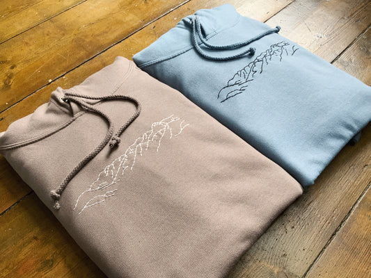 Mountain Hand Embroidered Unisex Pullover Hoodie