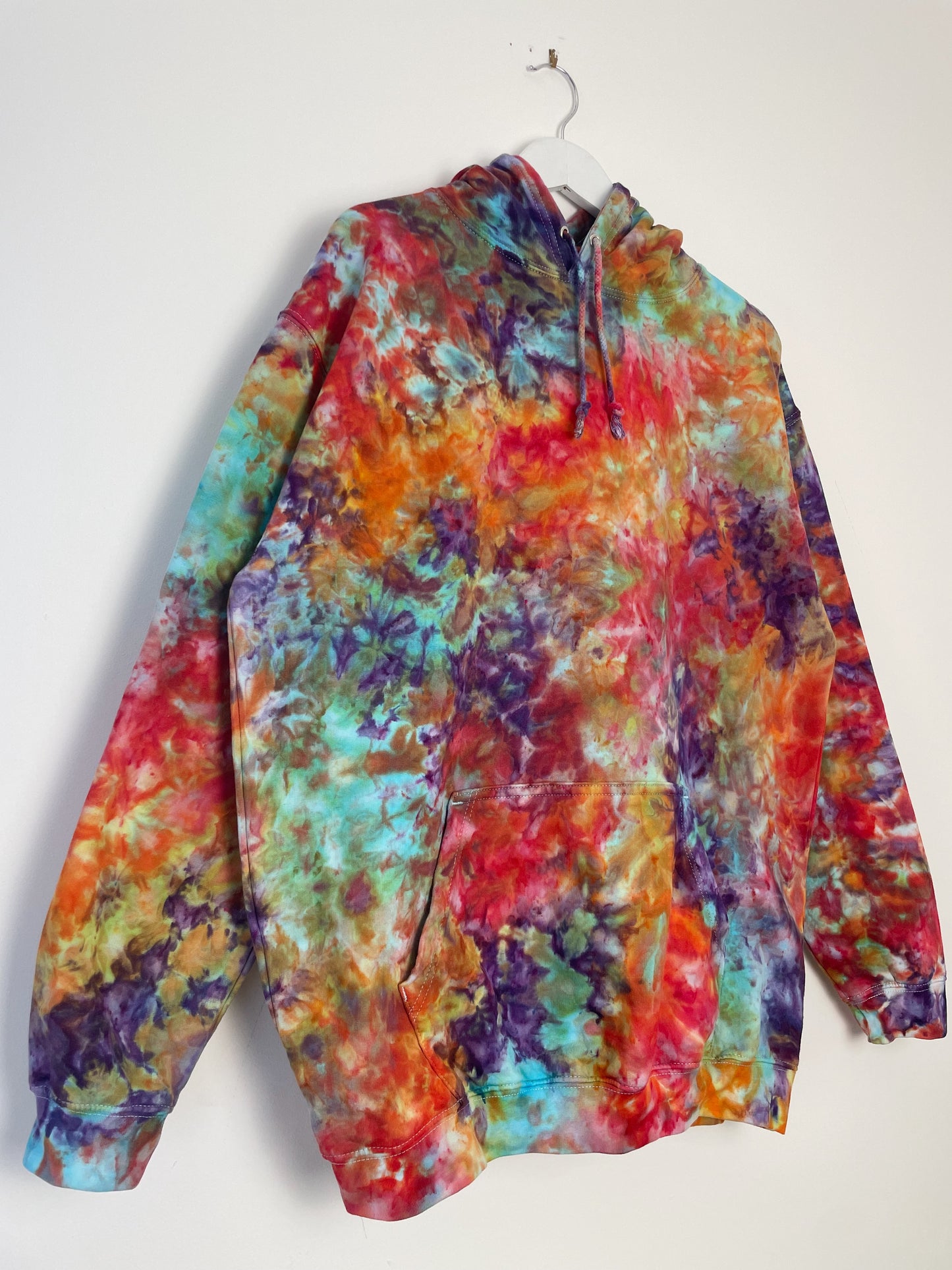 XL | Ice Dye Rainbow Multicolour Hand Dyed Pullover Hoodie