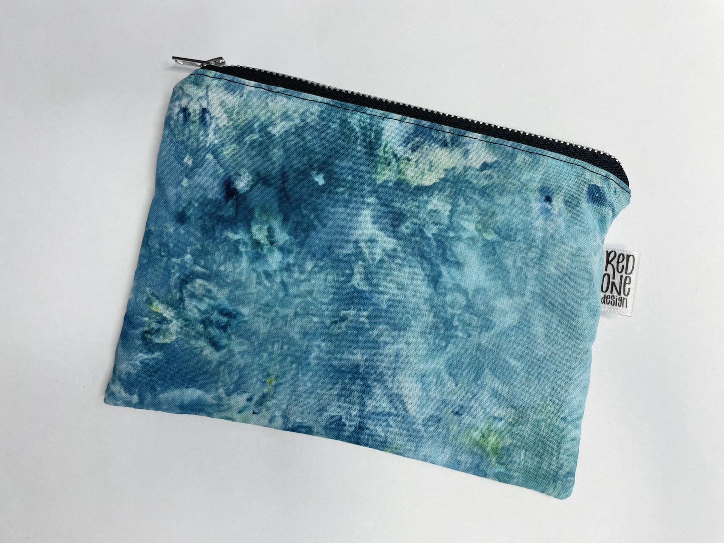 Handmade Ice Dye Zip Pouch | Ocean Blue Ice Dyed Pencil Case Make-up Pouch
