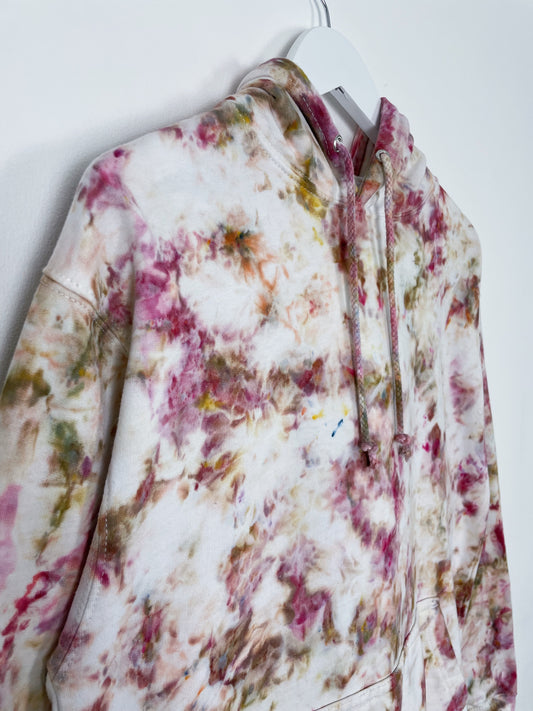 M | Ice Dye Dusty Pink and Brown Hand Dyed Pullover Hoodie