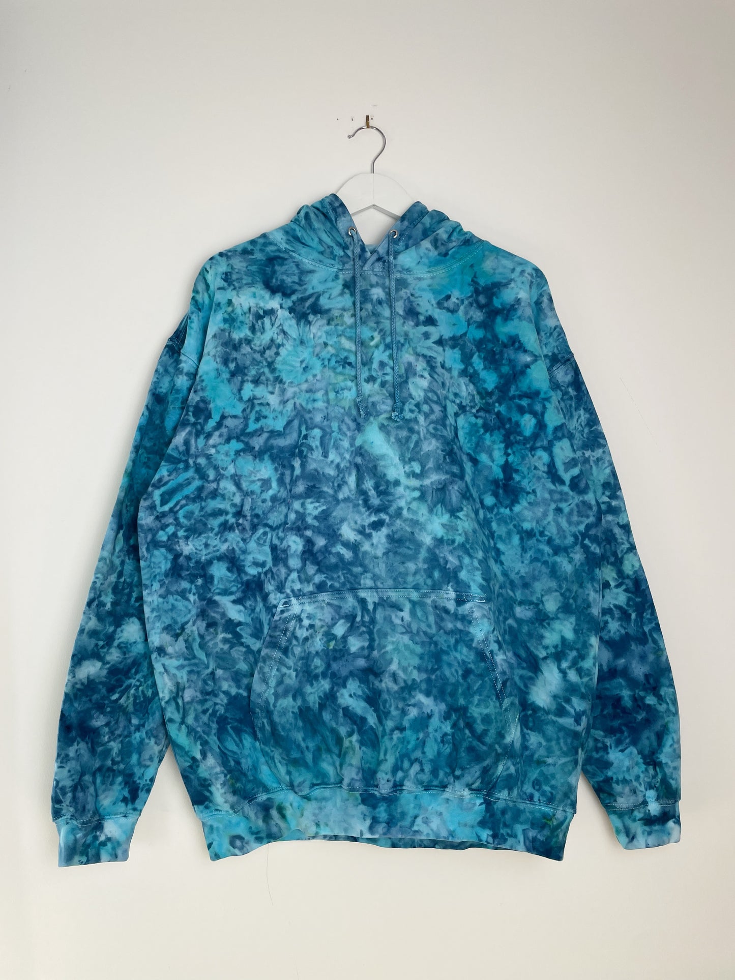 XL | Ice Dye Ocean Blue Hand Dyed Pullover Hoodie