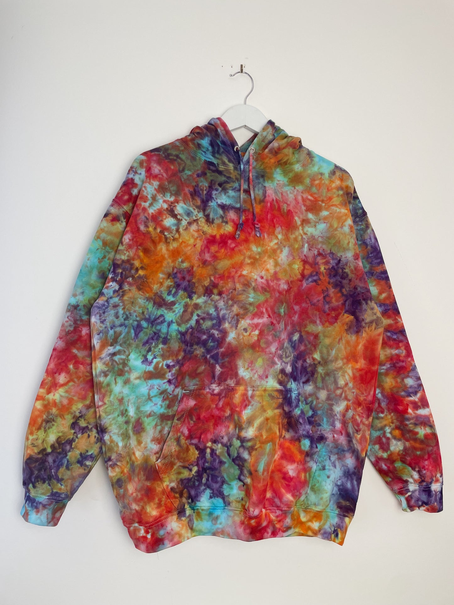 XL | Ice Dye Rainbow Multicolour Hand Dyed Pullover Hoodie