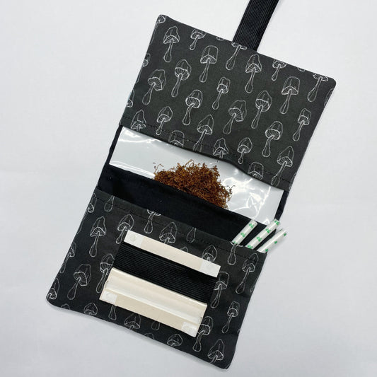 Handmade Tobacco Pouch | Black Mushroom Print Tobacco Storage Holder