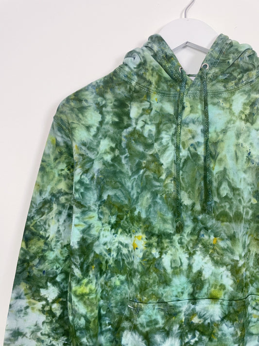 S | Ice Dye Dark Green Hand Dyed Pullover Hoodie