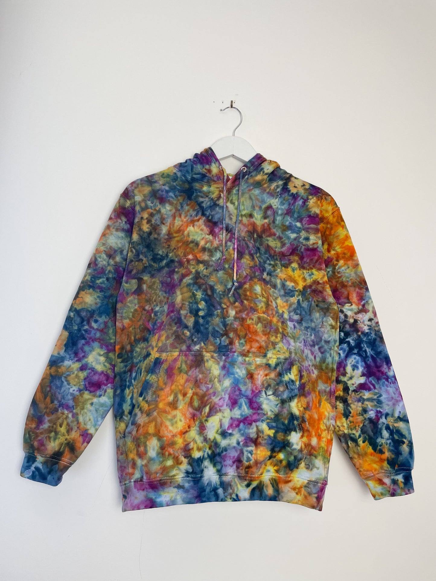 S | Ice Dye Blue Sunrise Multicolour Hand Dyed Pullover Hoodie