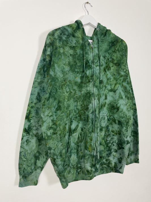 Ice Dye Dark Green Hand Dyed Zip Up Hoodie