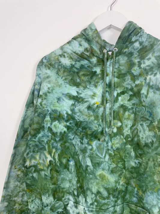 L | Ice Dye Dark Green Hand Dyed Pullover Hoodie