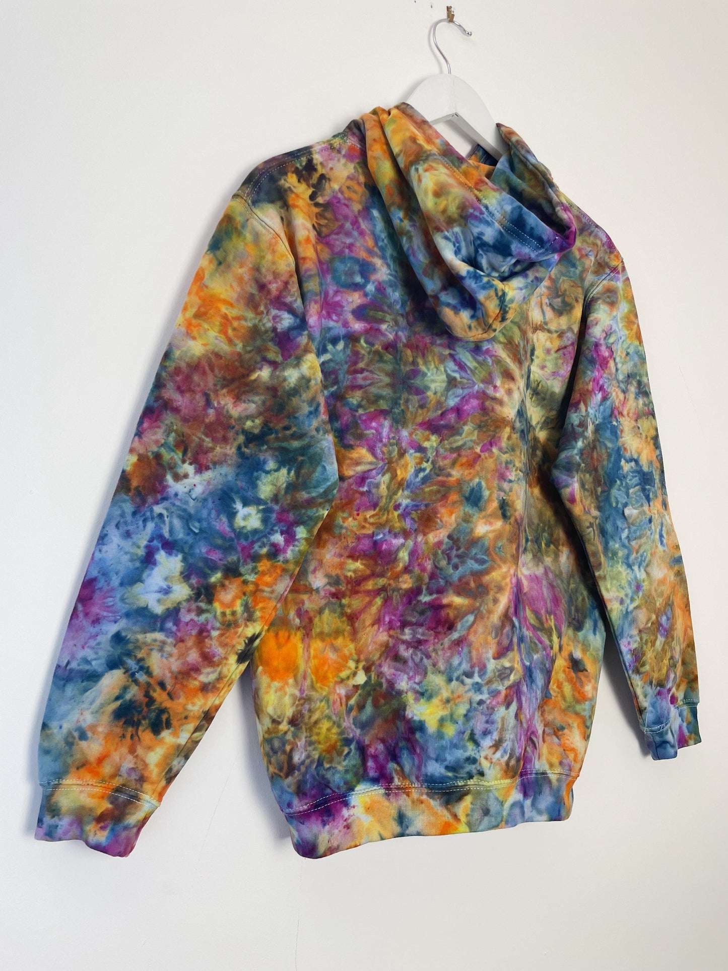 S | Ice Dye Blue Sunrise Multicolour Hand Dyed Pullover Hoodie