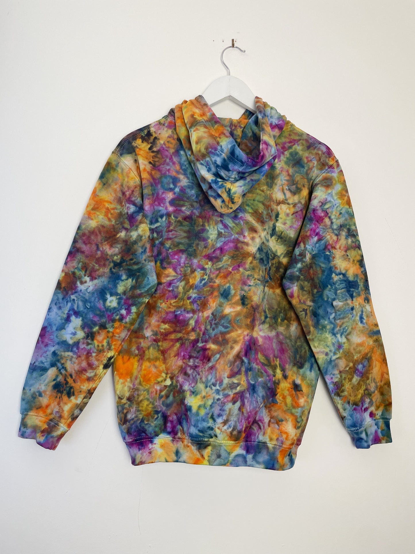 S | Ice Dye Blue Sunrise Multicolour Hand Dyed Pullover Hoodie