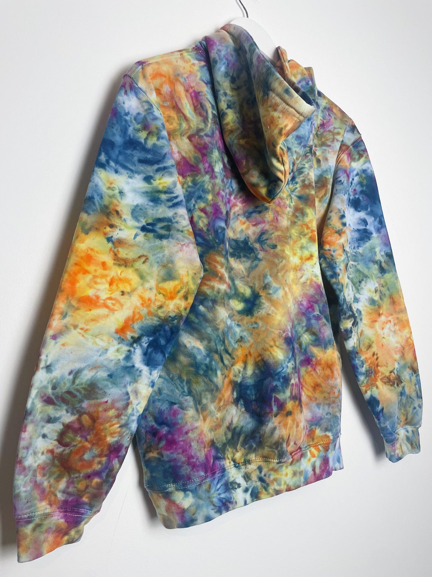 S | Ice Dye Blue Sunrise Multicolour Hand Dyed Pullover Hoodie