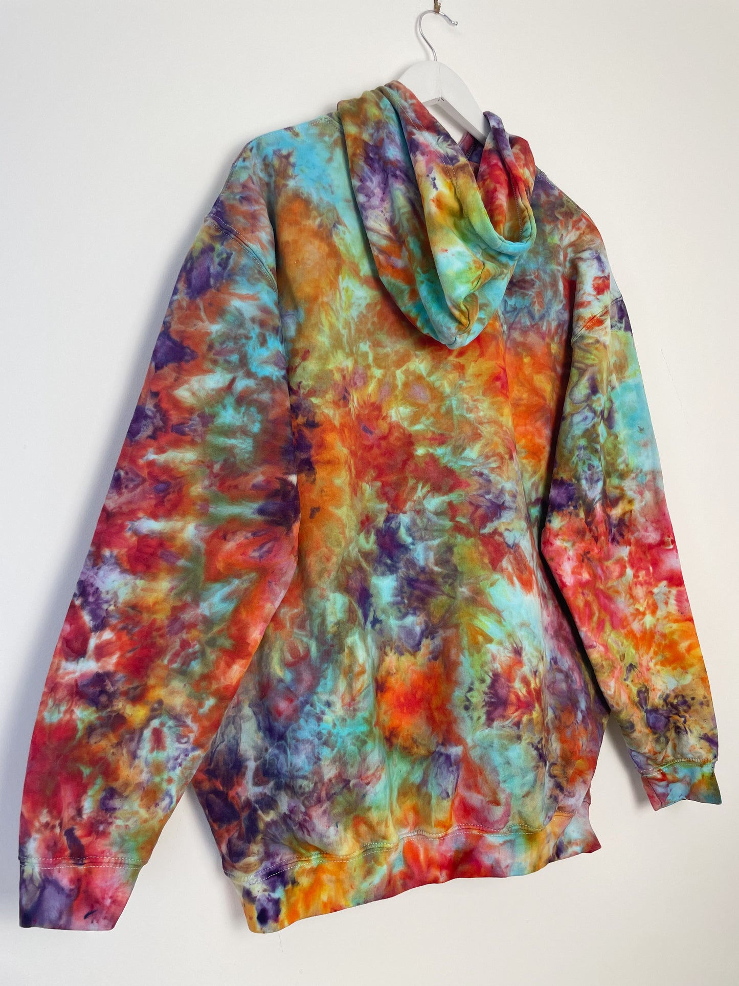 XL | Ice Dye Rainbow Multicolour Hand Dyed Pullover Hoodie