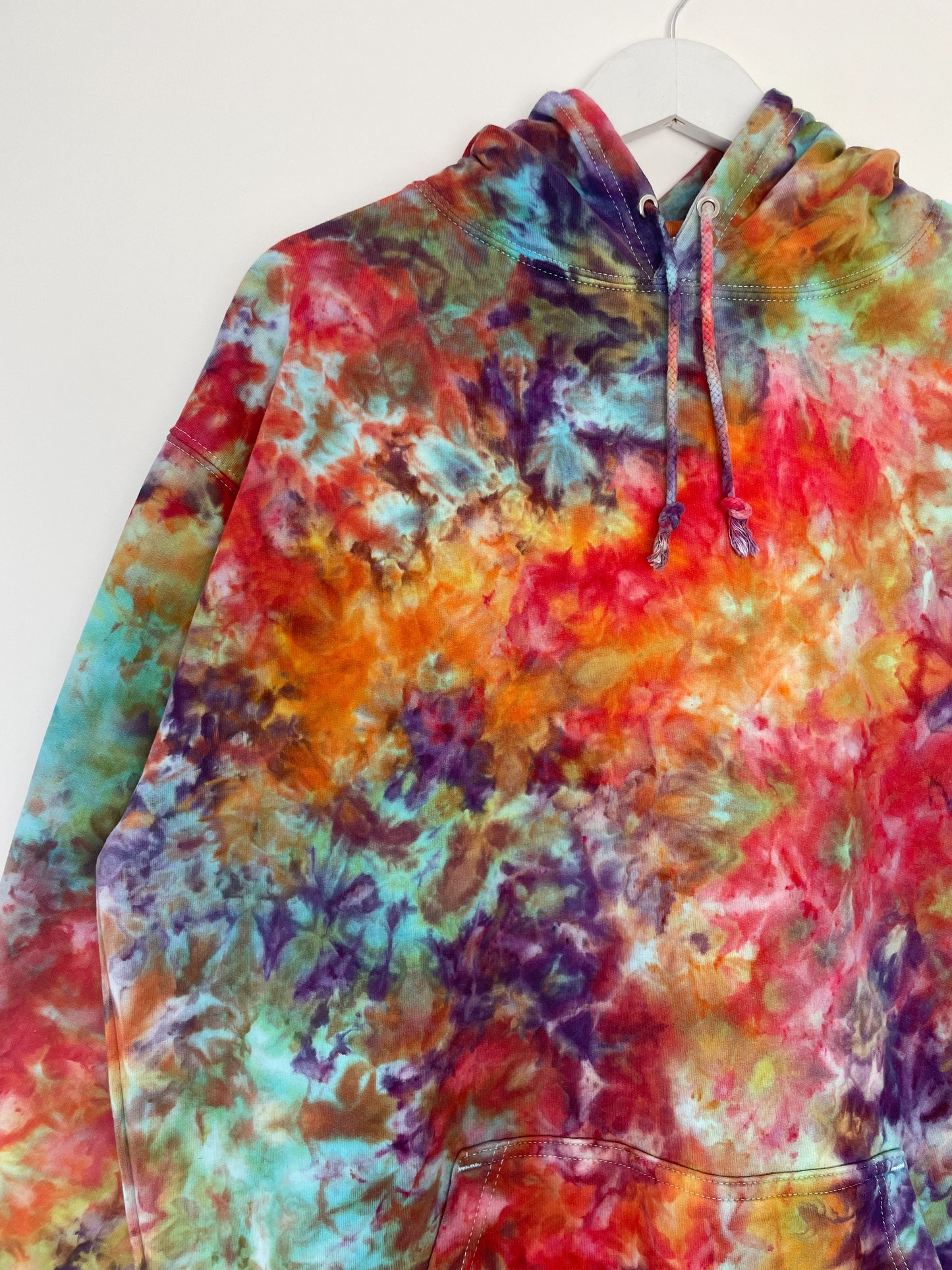 XL | Ice Dye Rainbow Multicolour Hand Dyed Pullover Hoodie