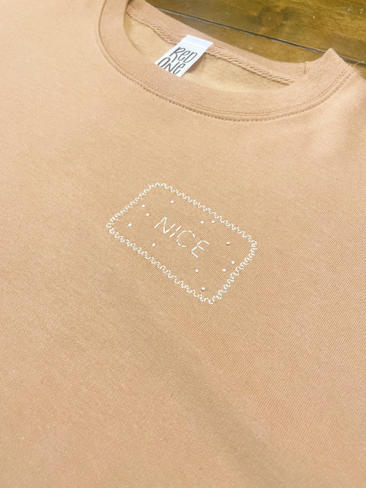 Nice Biscuit | Biscuit Brown Hand Embroidered Sweatshirt