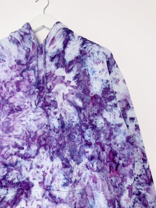 L | Ice Dye Purple Hand Dyed Pullover Hoodie