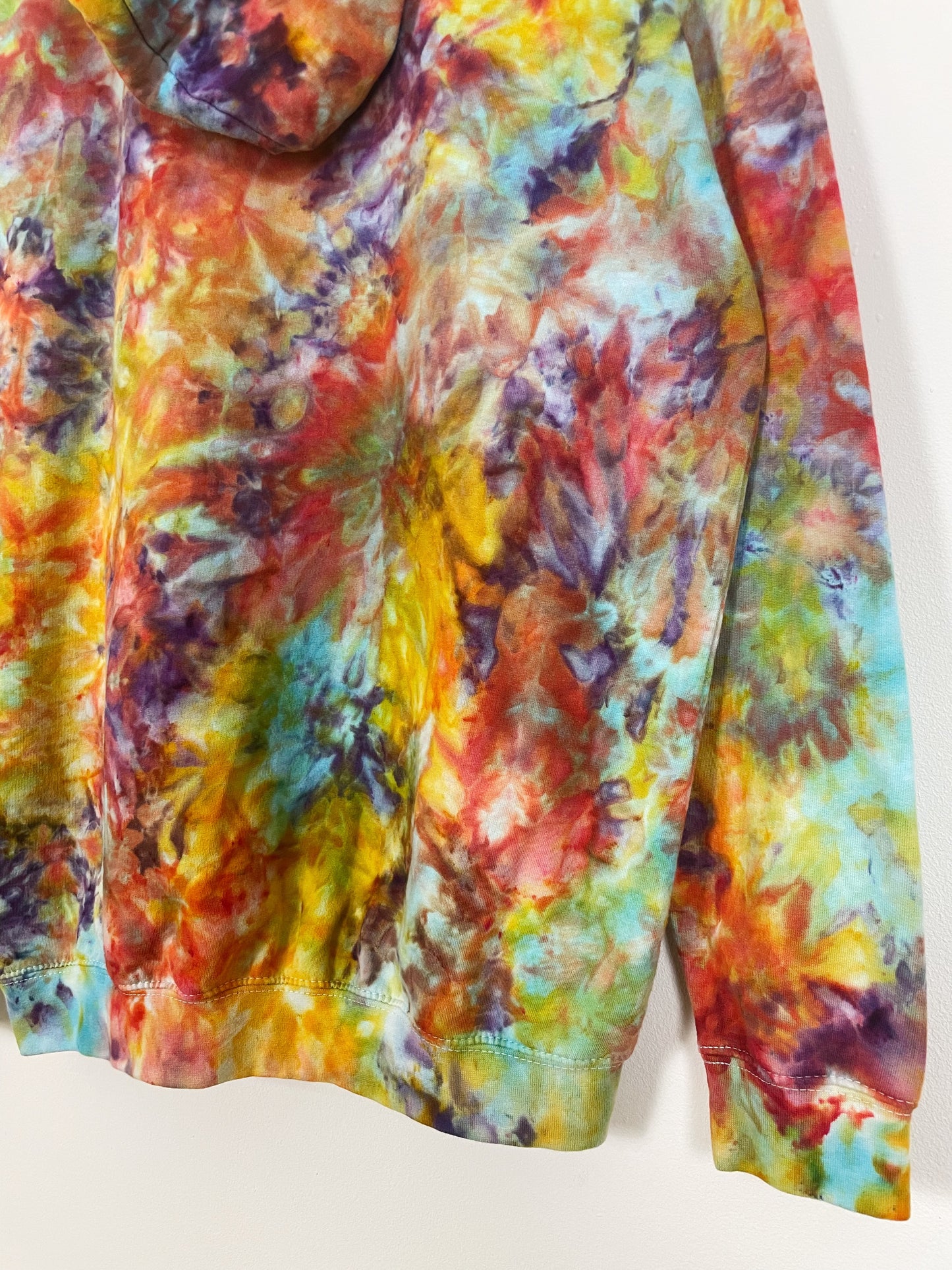 L | Ice Dye Rainbow Pink Multicolour Hand Dyed Pullover Hoodie