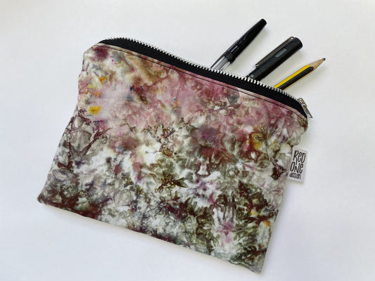 Handmade Ice Dye Zip Pouch | Floral Pencil Case | Ice Dyed Make-up Pouch
