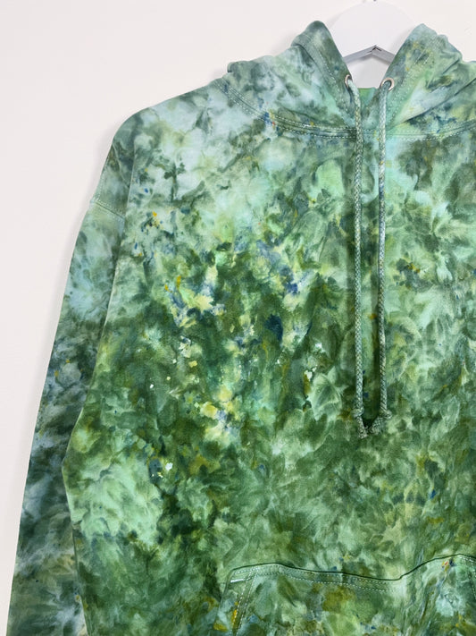 M | Ice Dye Dark Green Hand Dyed Pullover Hoodie