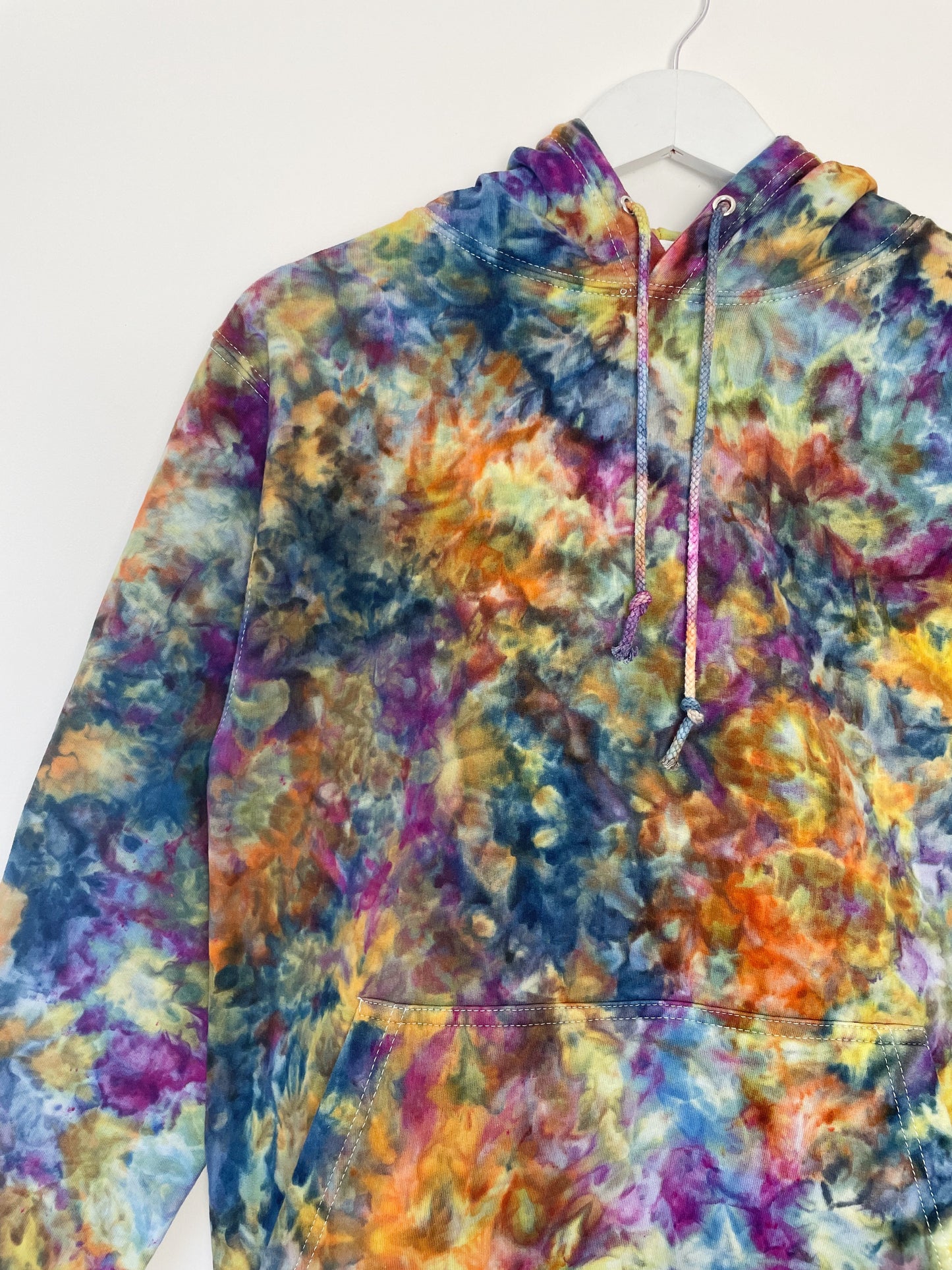 S | Ice Dye Blue Sunrise Multicolour Hand Dyed Pullover Hoodie