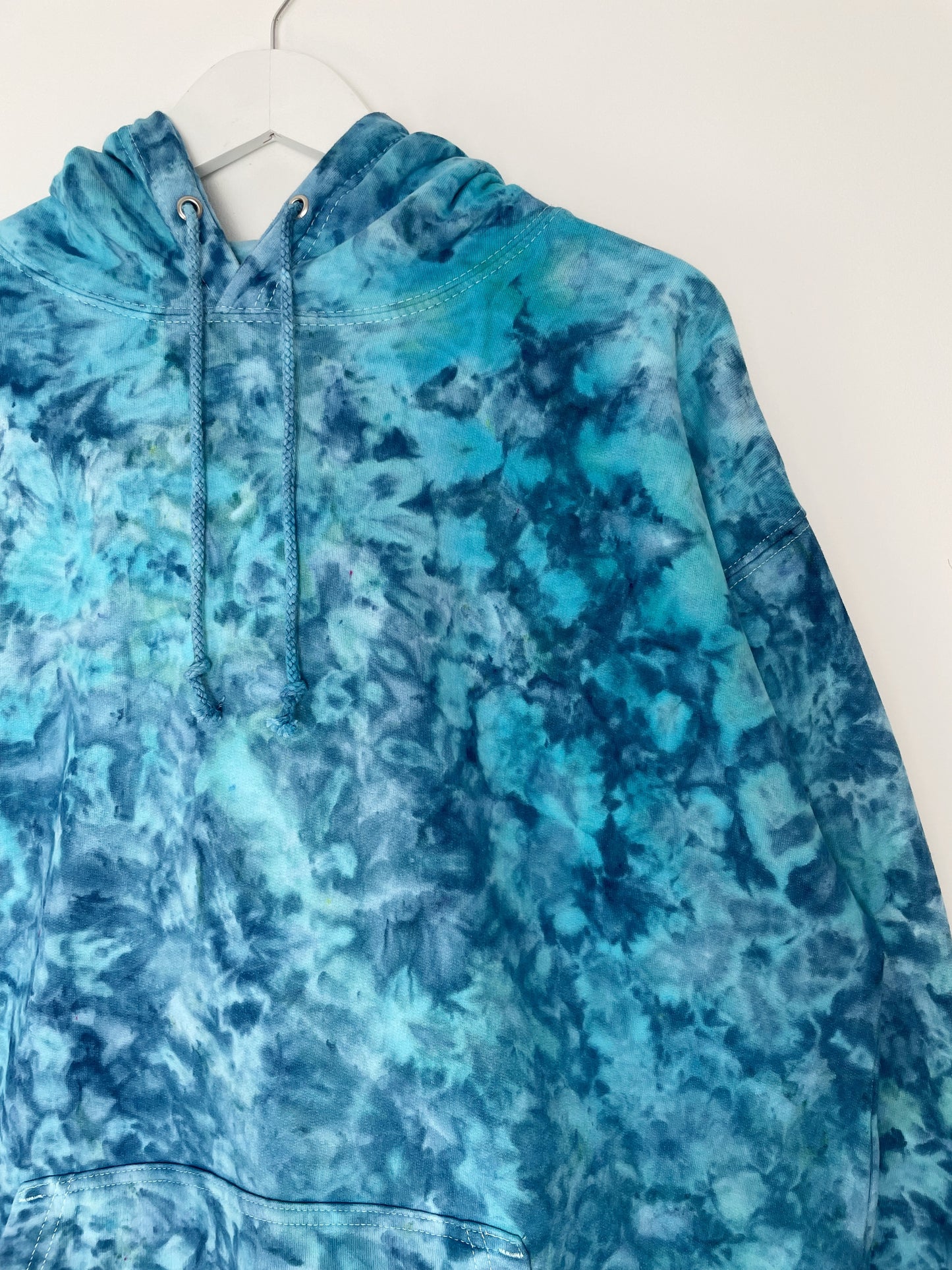 XL | Ice Dye Ocean Blue Hand Dyed Pullover Hoodie