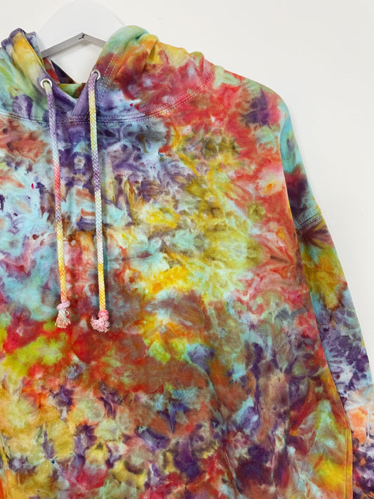 XL | Ice Dye Rainbow Multicolour Hand Dyed Pullover Hoodie