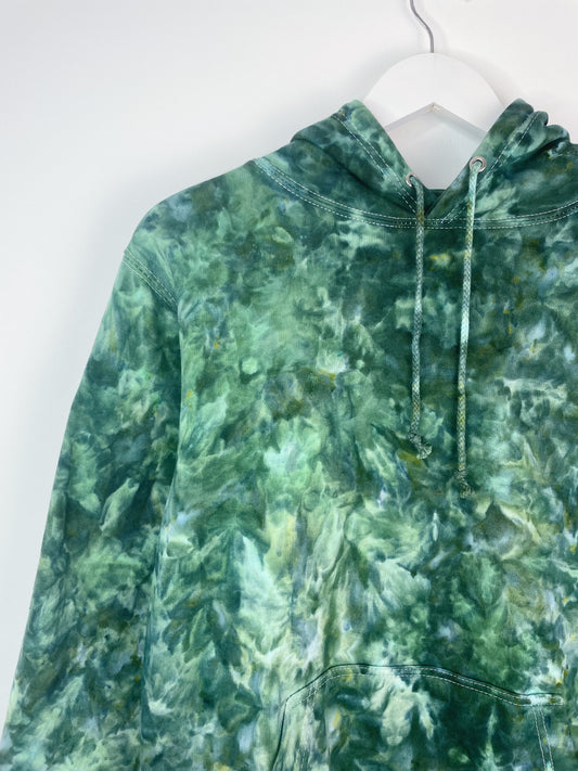 XS | Ice Dye Dark Green Hand Dyed Pullover Hoodie