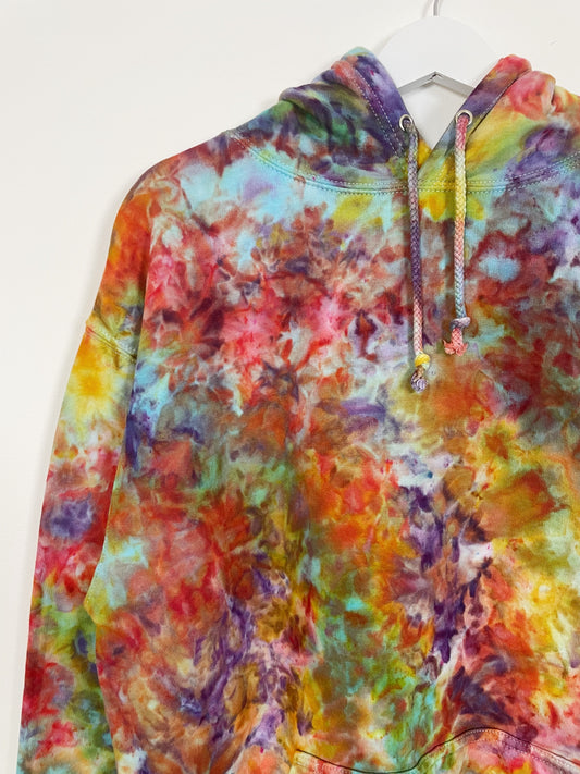 L | Ice Dye Rainbow Pink Multicolour Hand Dyed Pullover Hoodie