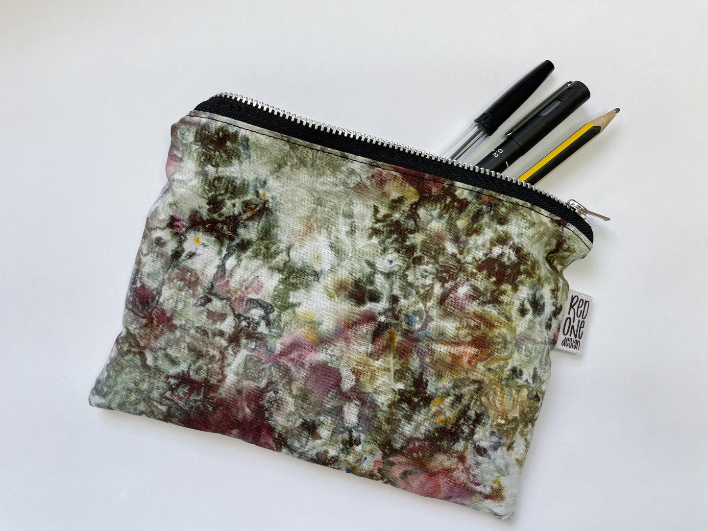 Handmade Ice Dye Zip Pouch | Floral Pencil Case | Ice Dyed Make-up Pouch
