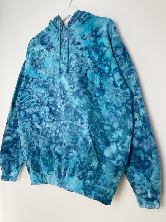 XL | Ice Dye Ocean Blue Hand Dyed Pullover Hoodie