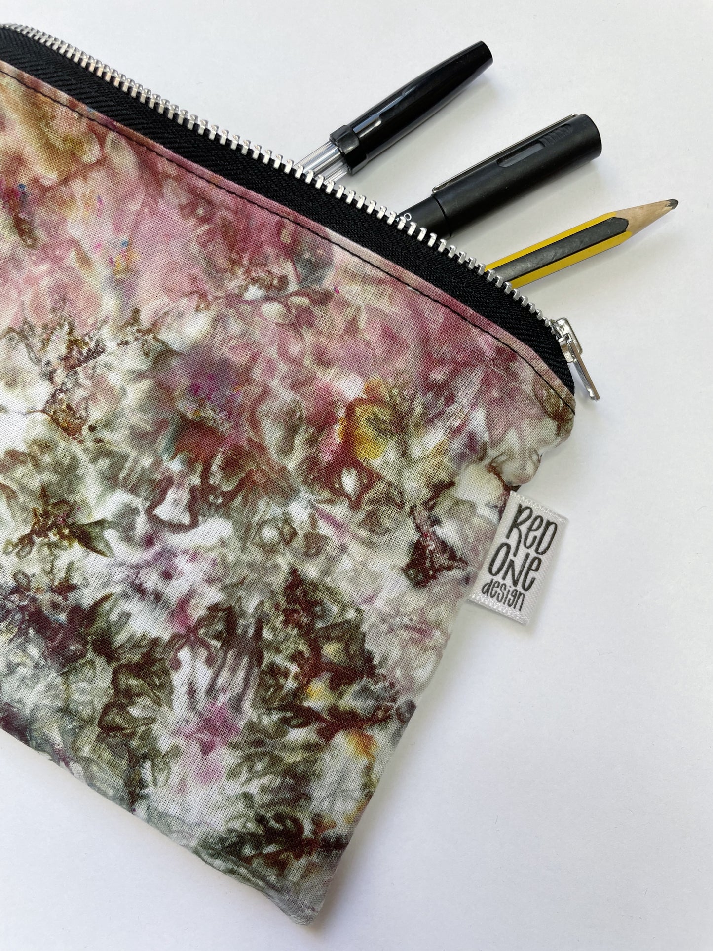 Handmade Ice Dye Zip Pouch | Floral Pencil Case | Ice Dyed Make-up Pouch