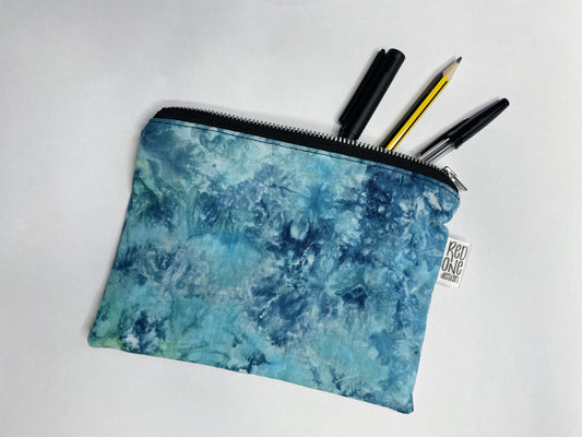 Handmade Ice Dye Zip Pouch | Ocean Blue Ice Dyed Pencil Case Make-up Pouch