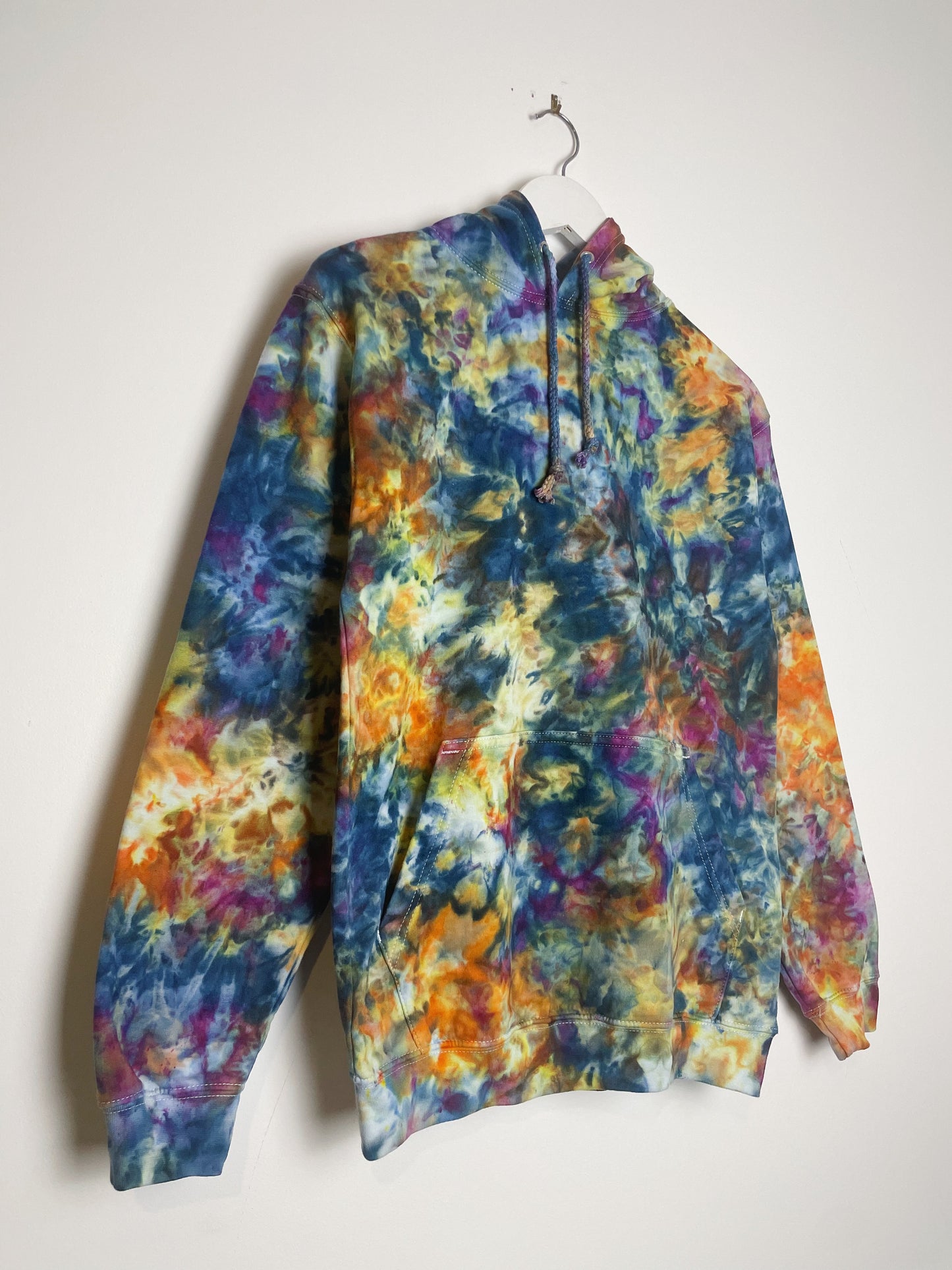 S | Ice Dye Blue Sunrise Multicolour Hand Dyed Pullover Hoodie