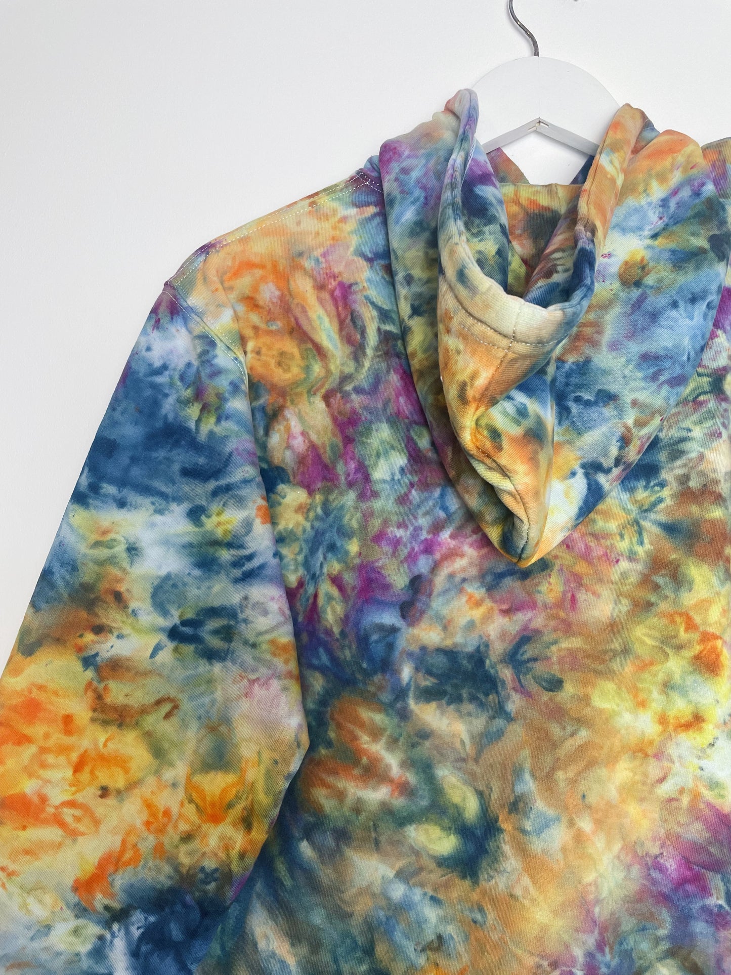 S | Ice Dye Blue Sunrise Multicolour Hand Dyed Pullover Hoodie