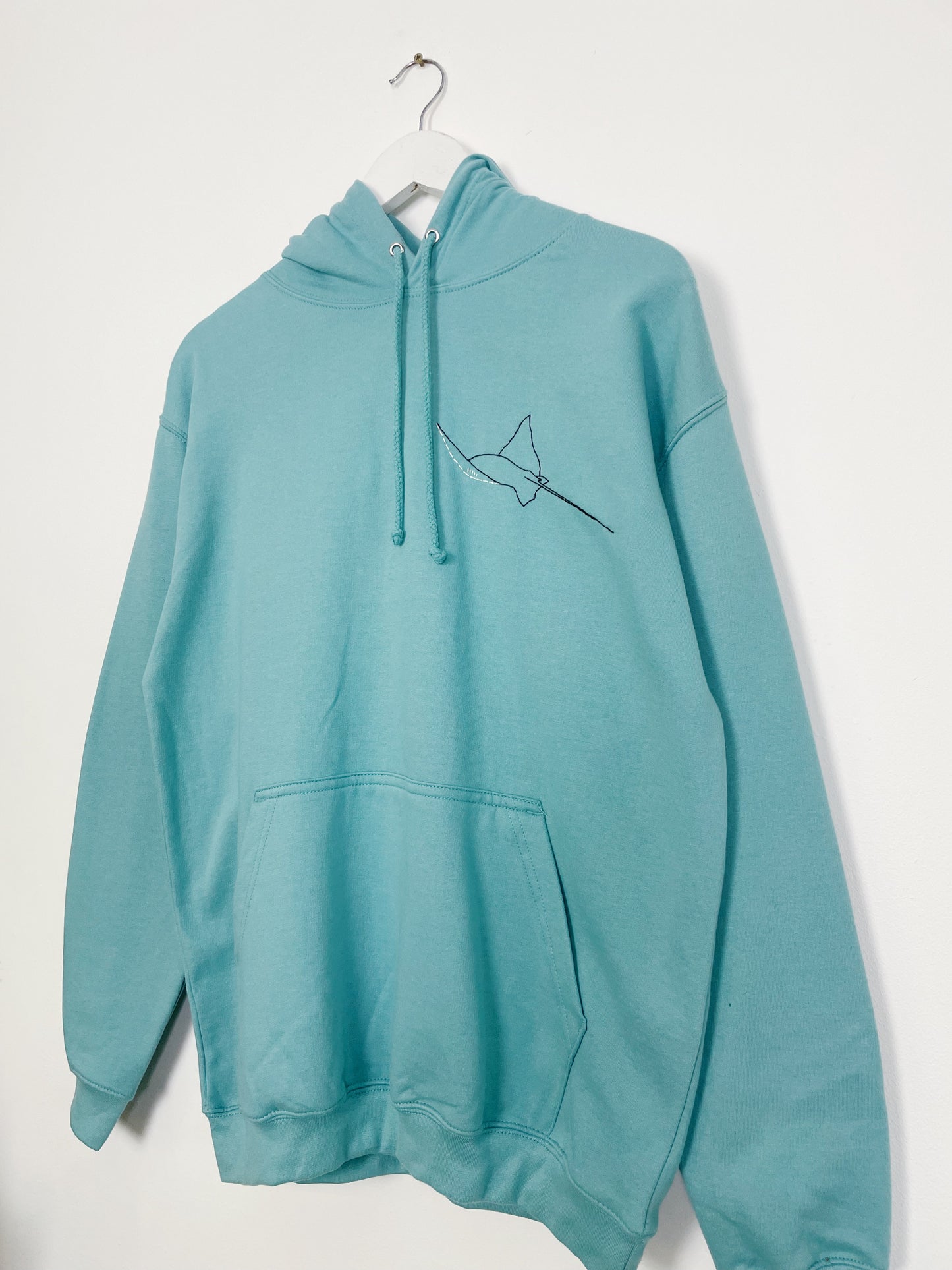 M | Stingray Hoodie Seafoam Blue Hand Embroidered | Minor Display Damage