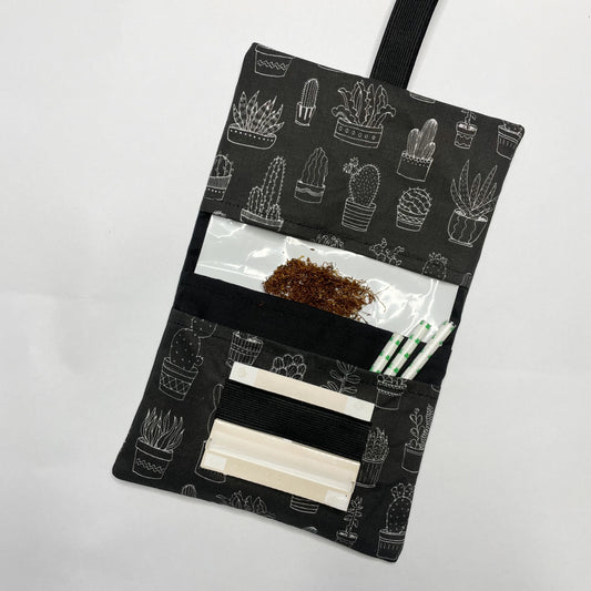 Handmade Tobacco Pouch | Black Houseplant Print Tobacco Storage Holder