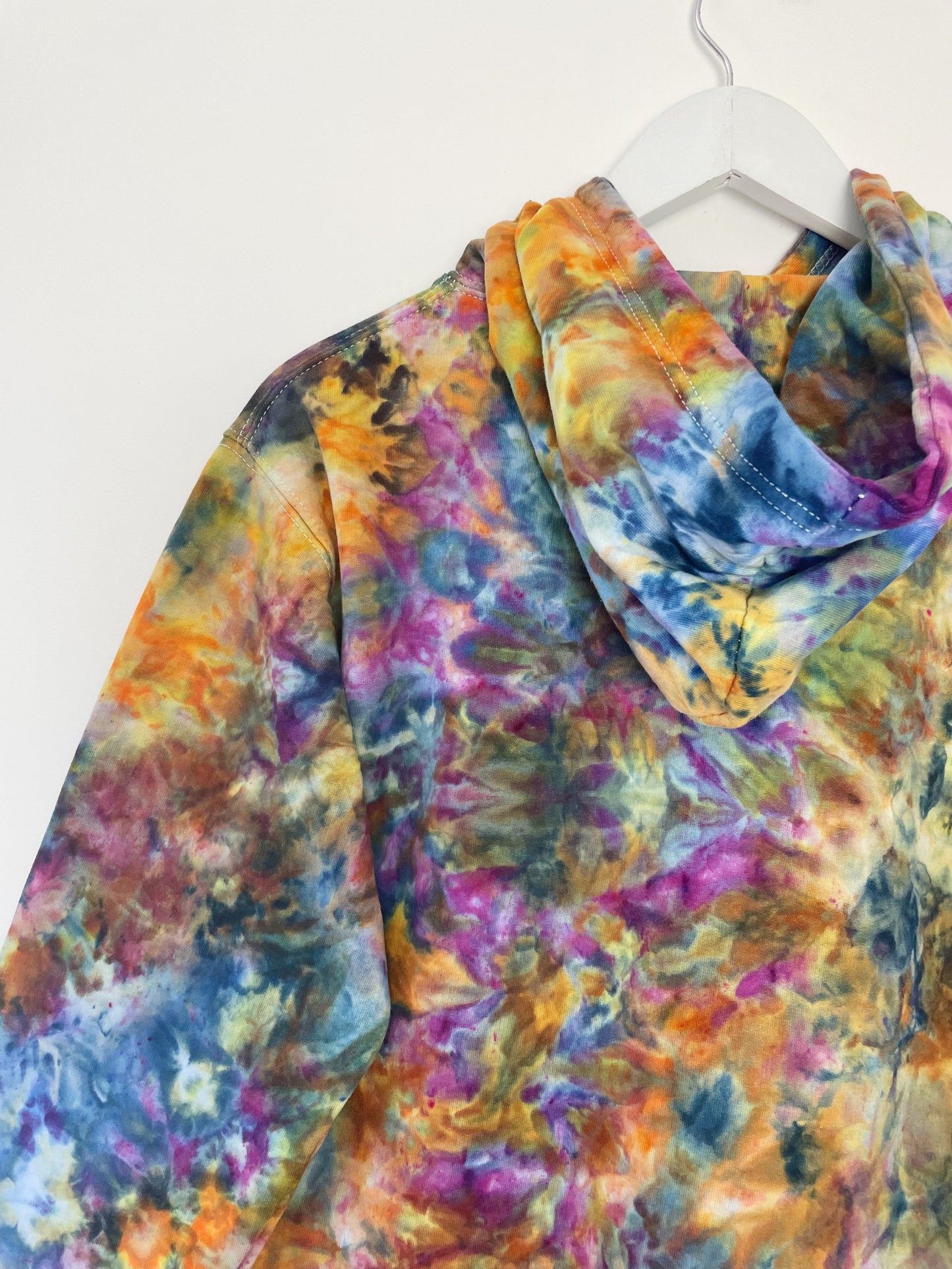S | Ice Dye Blue Sunrise Multicolour Hand Dyed Pullover Hoodie