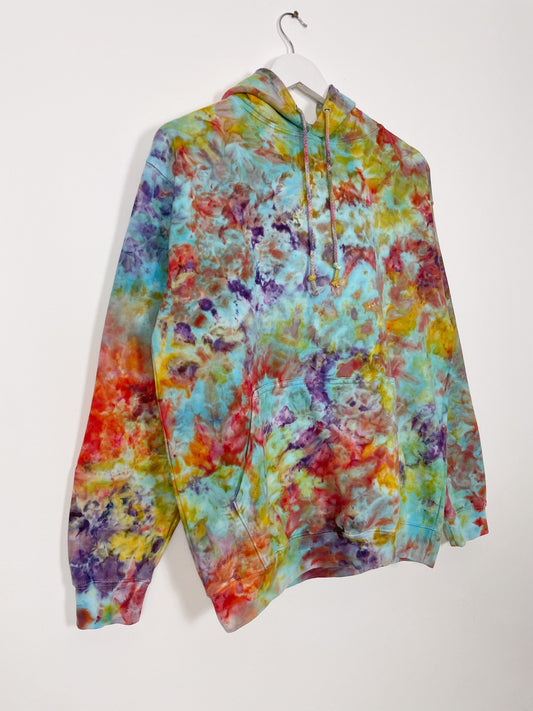 M | Ice Dye Rainbow Multicolour Hand Dyed Pullover Hoodie