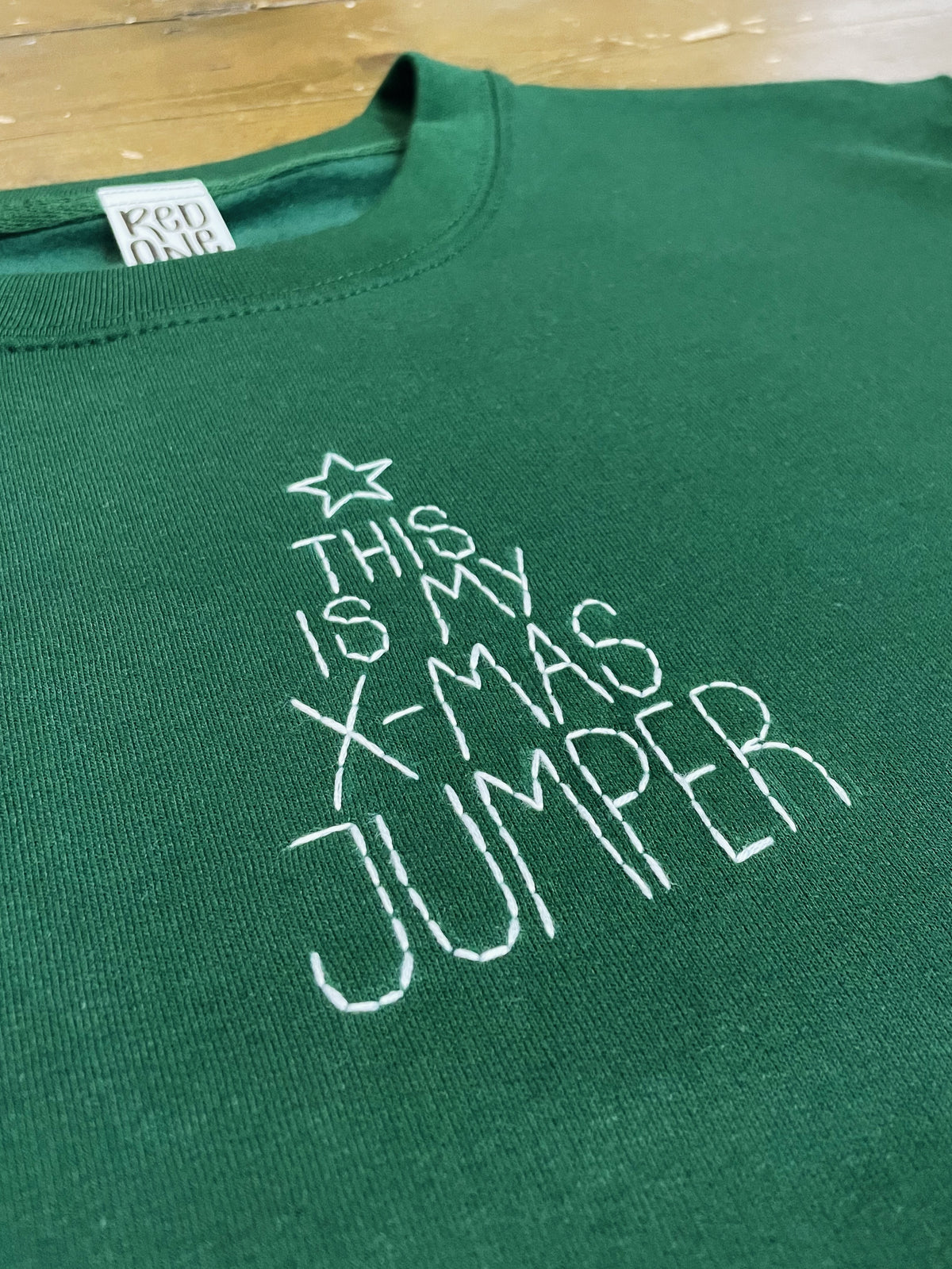 X-mas Jumper | Hand Embroidered Green Christmas Sweatshirt